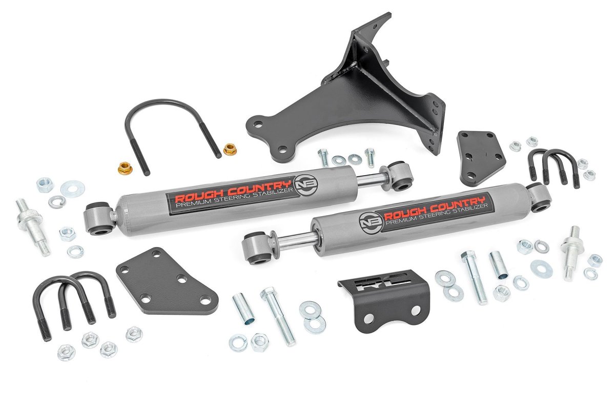 Ford F-250 Super Duty Steering Stabilizer - Dual - Rough Country - N3, 2-8 Inch Lift - '05-'24